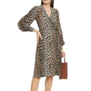 Ganni Leopard-print crepe de chine wrap dress Size 38